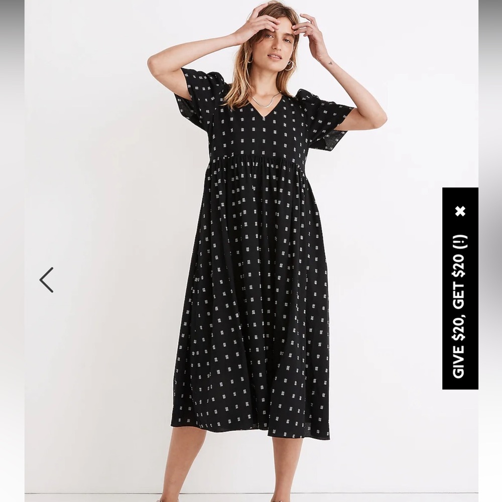 MADEWELL Dobby Puff Sleeve V Neck Midi Dress